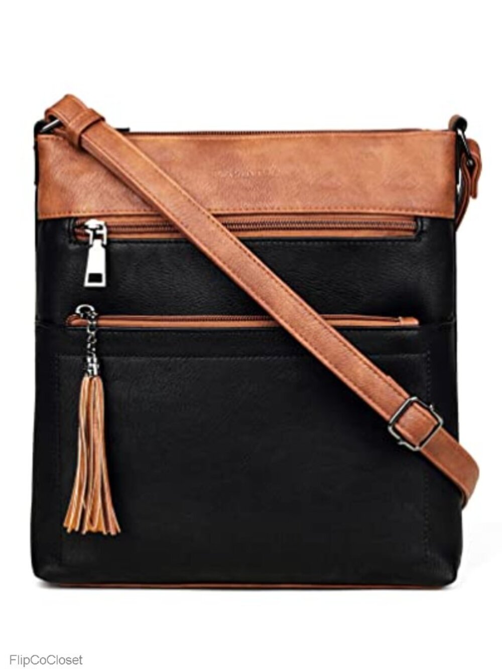 Vegan Faux Leather Crossbody Purse Multi Pocket Adjustable Strap